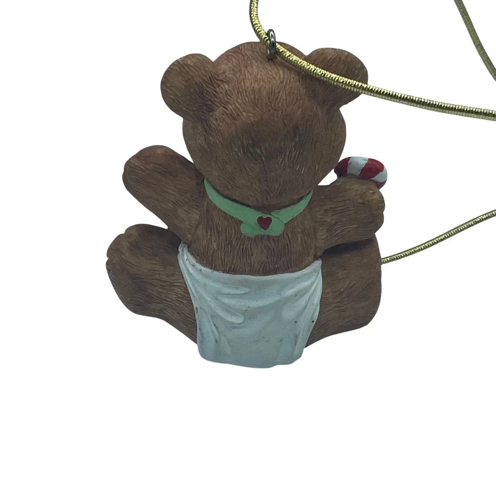 Vintage 1995 Hallmark‎ Baby Bear Ornament Green Bib Candy Cane Pacifier Resin